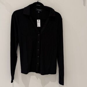 Banana Republic Factory Black Ribbed Button up v neck